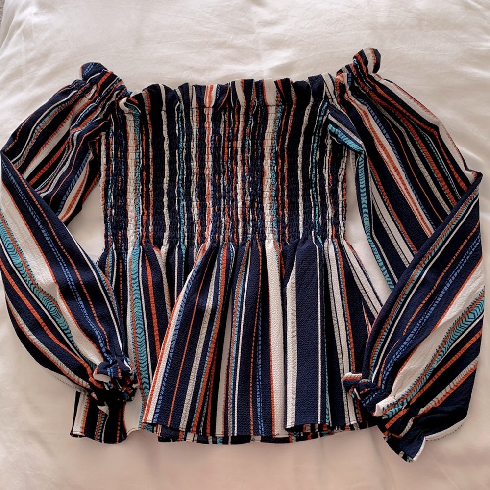 Navy Striped Off The Shoulder Top